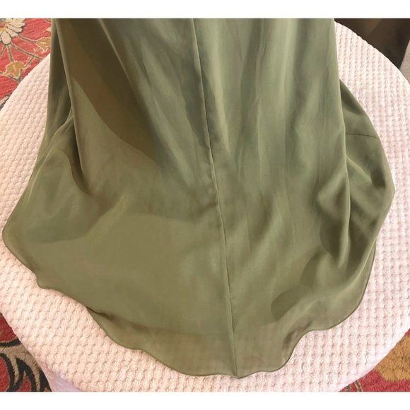 Olive Green Formal Dress Tie-back Shelf Bra Evening Gown Small Train - Picture 5 of 13